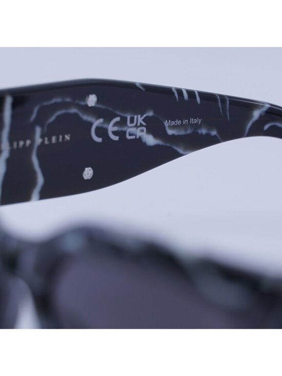 Philipp Plein SPP066M 0Z21 Sunglasses Marbled Black Geometric Frame, Grey Lenses main image 4